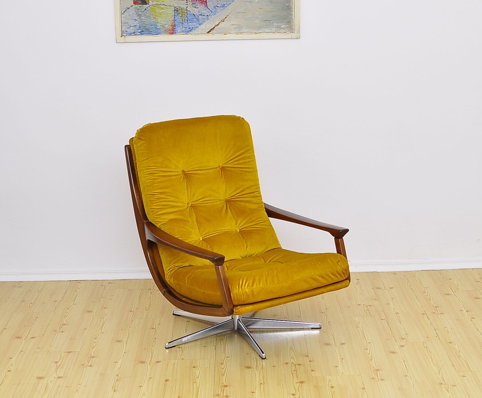 Swivel armchair in velor upholstery, 1970s