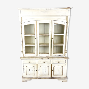 Vintage brocant White painted Kitchen display cabinet