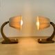 Paire de lampes art déco bois courbé et laine