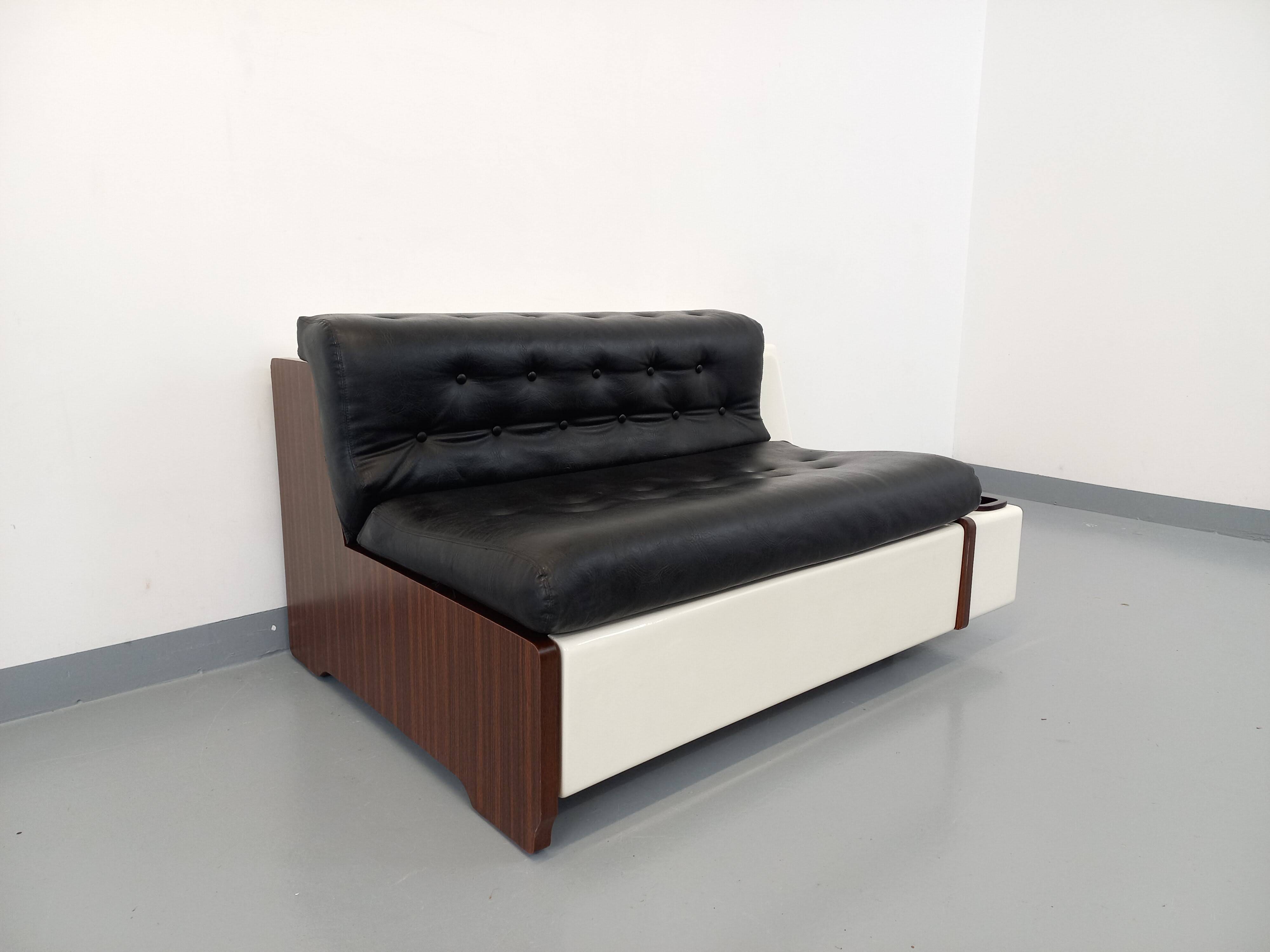 Vintage sofa bed bench with integrated lighting, Italian design Beka Tortuga, in skai, fiber
