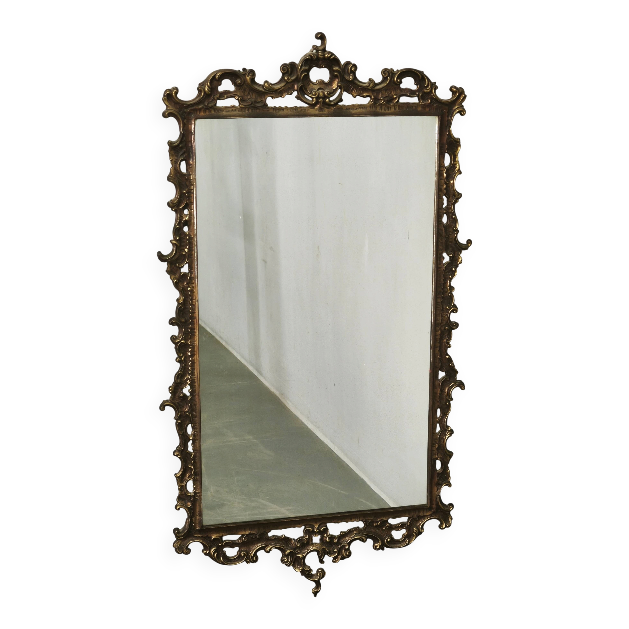Italian Rococo Revival Gilt Metal Wall Mirror, 1950s