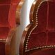 Set of 4 Art Deco Dining Chairs with Red Upholstery and Wooden Backs