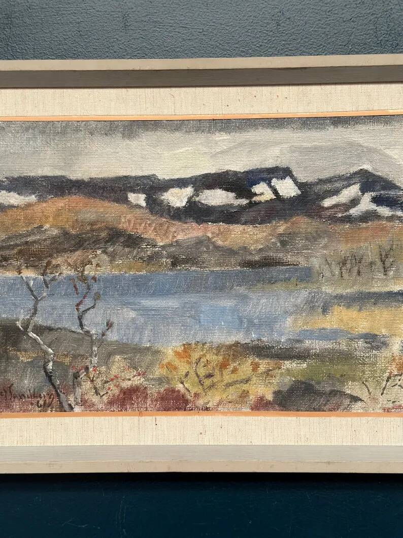Original Swedish Oil on Panel - 'Landscape with Water' by Josef Sandberg - Signed - Vintage and Framed - 54.5 × 38.5 cm