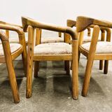 Set of six Rainer Daumiller pine wood arm chairs, 1970s