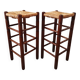 Pair of vintage brutalist stools made of wood and straw, France 1965.