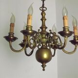Vintage French 6 Light Heavy Brass Flemish Style Chandelier Card Drips 4050