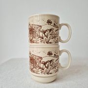 Set of 2 vintage stoneware mugs "English Countryside" - KilnCraft England