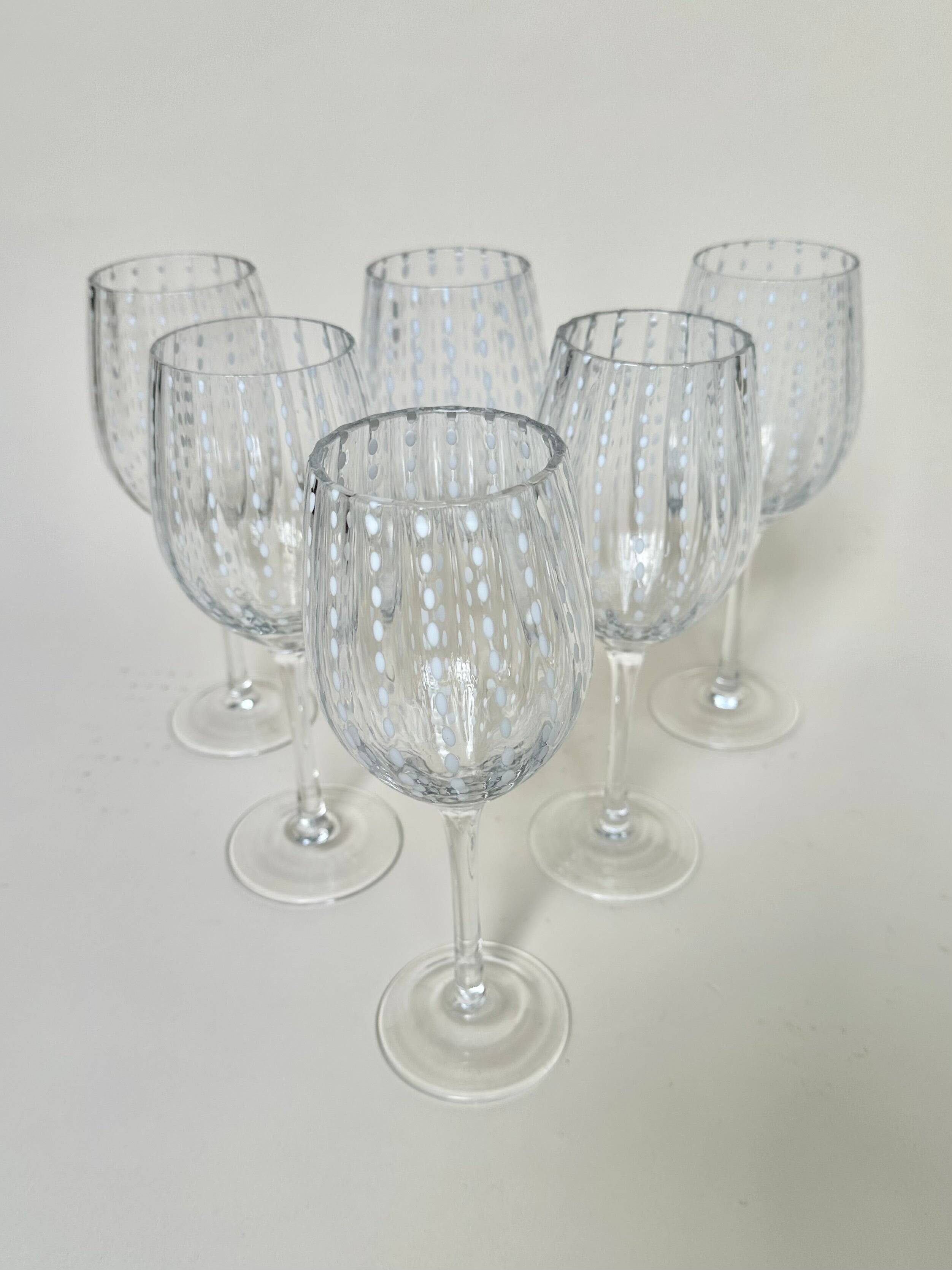 Set of six speckled white wine glasses
