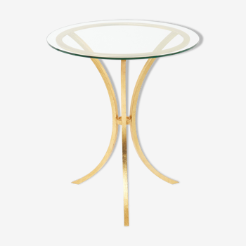 Golden iron and glass pedestal table by Roger Thibier 1960