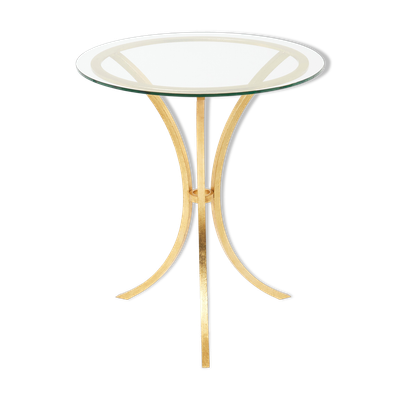 Guéridon fer doré et verre par Roger Thibier 1960