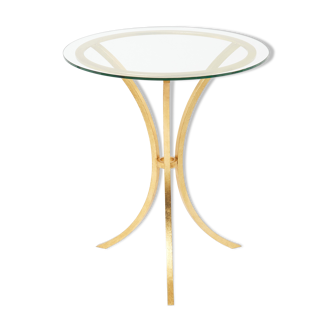 Golden iron and glass pedestal table by Roger Thibier 1960