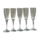 Set of 5 glass champagne flutes with twisted ribbed base