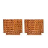 Contemporary Pair of Italian Sideboards Made of Solid Wood and Travertine