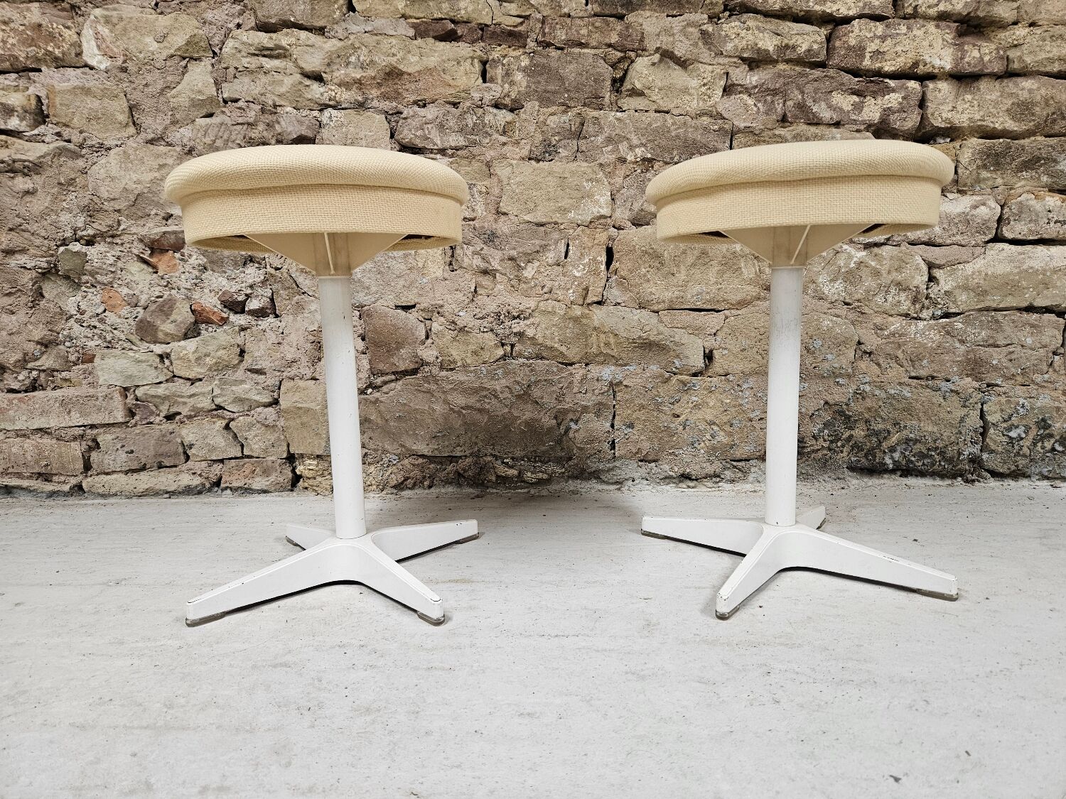 Pair of vintage white metal stools by Bremshey & Co.