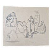 Hélène Vogt (1902-1994) - Dessin au fusain sur papier - "Camp marocain"