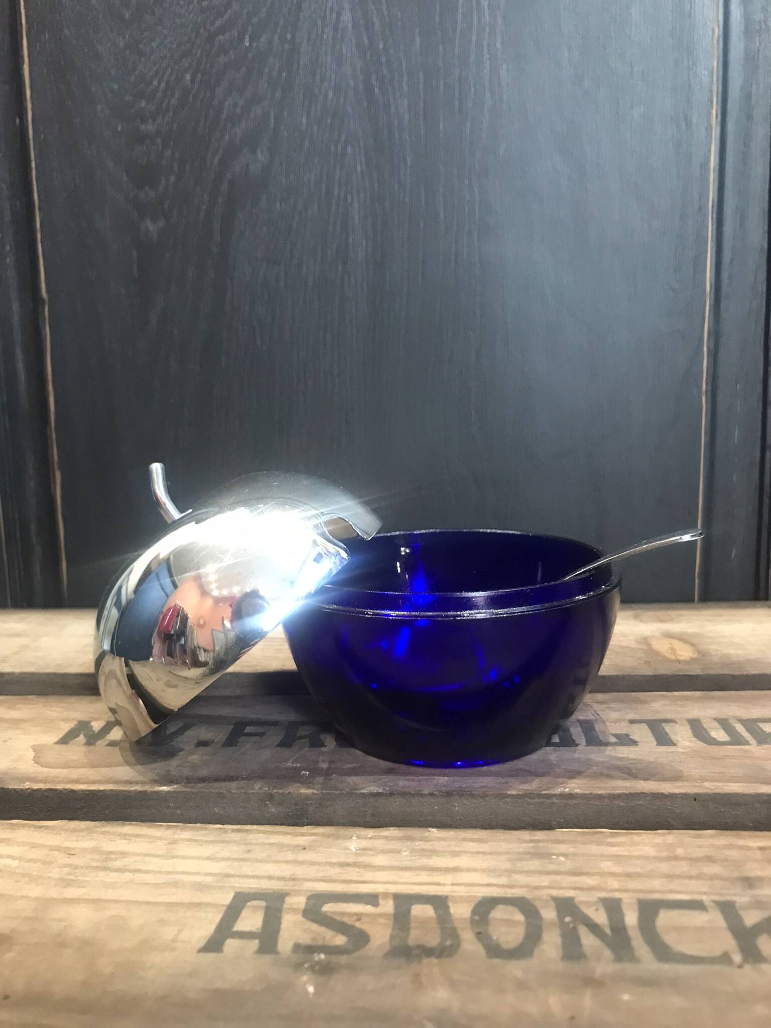 Vintage apple sugar bowl / jam bowl with spoon