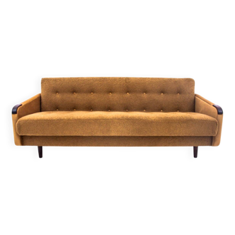 Midcentury modern yellow fabric bouclé sofa, Denmark, 1960s.