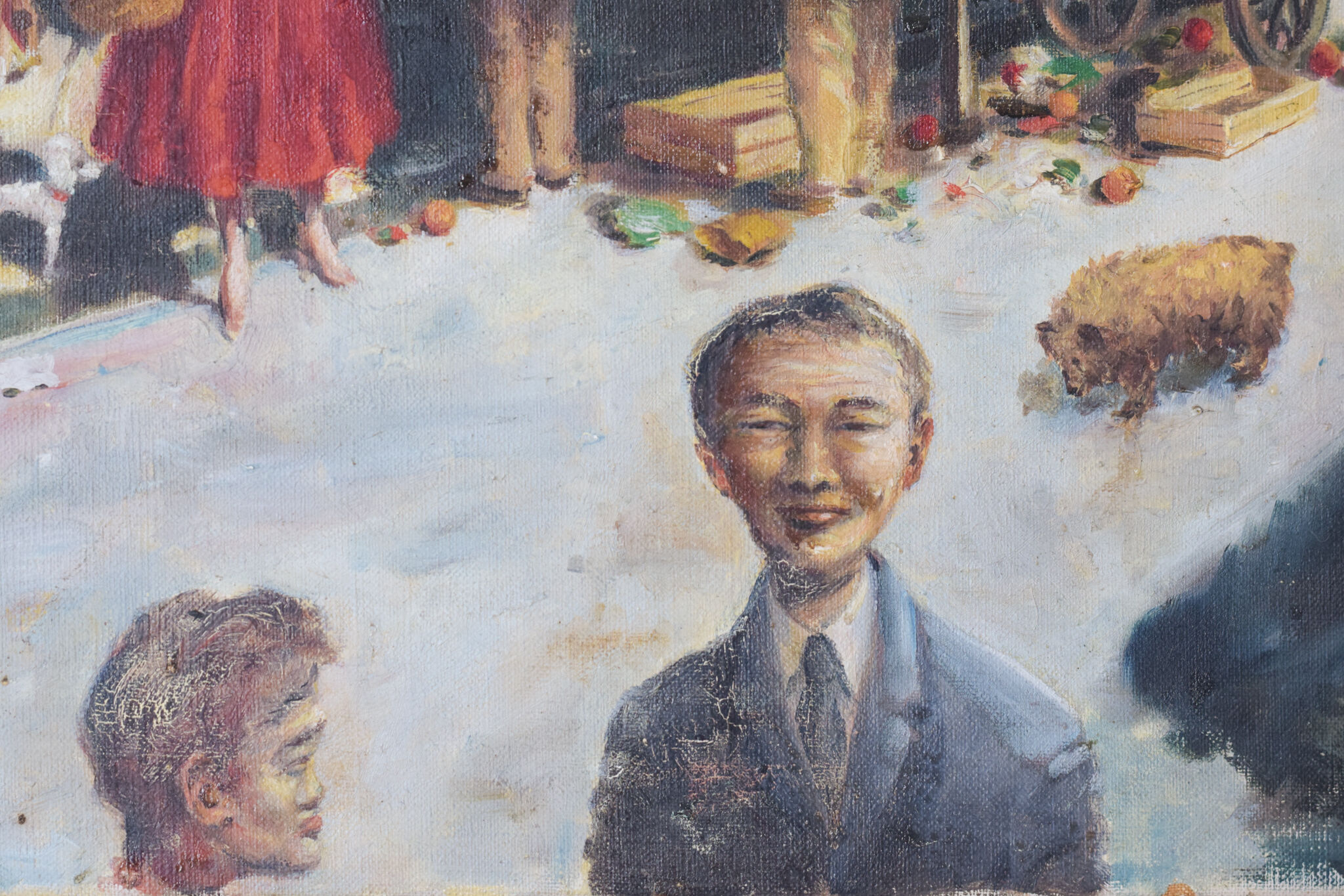 'market day' - scène de rue britannique - huile sur toile