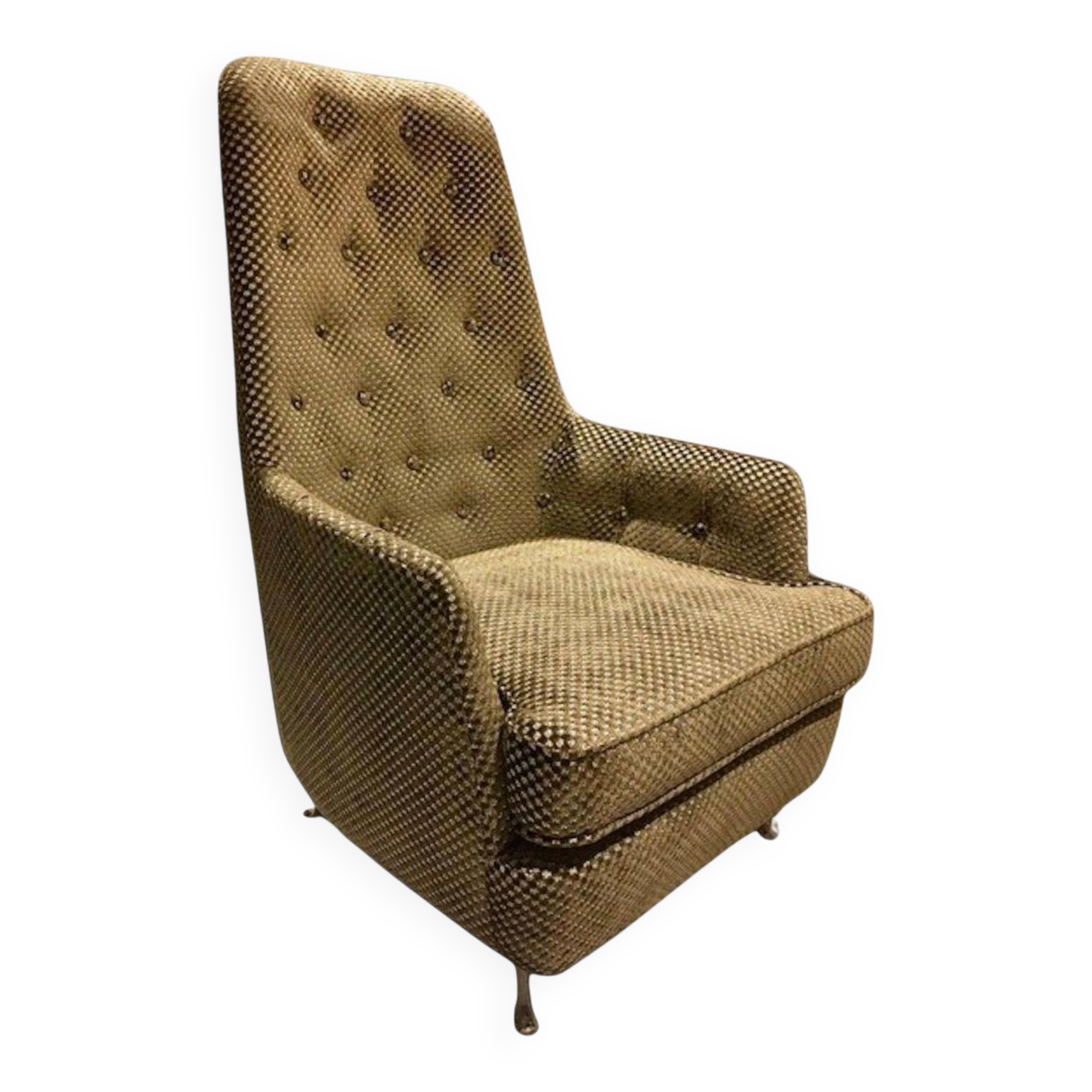 Mid-century buttoned armchair with metal legs