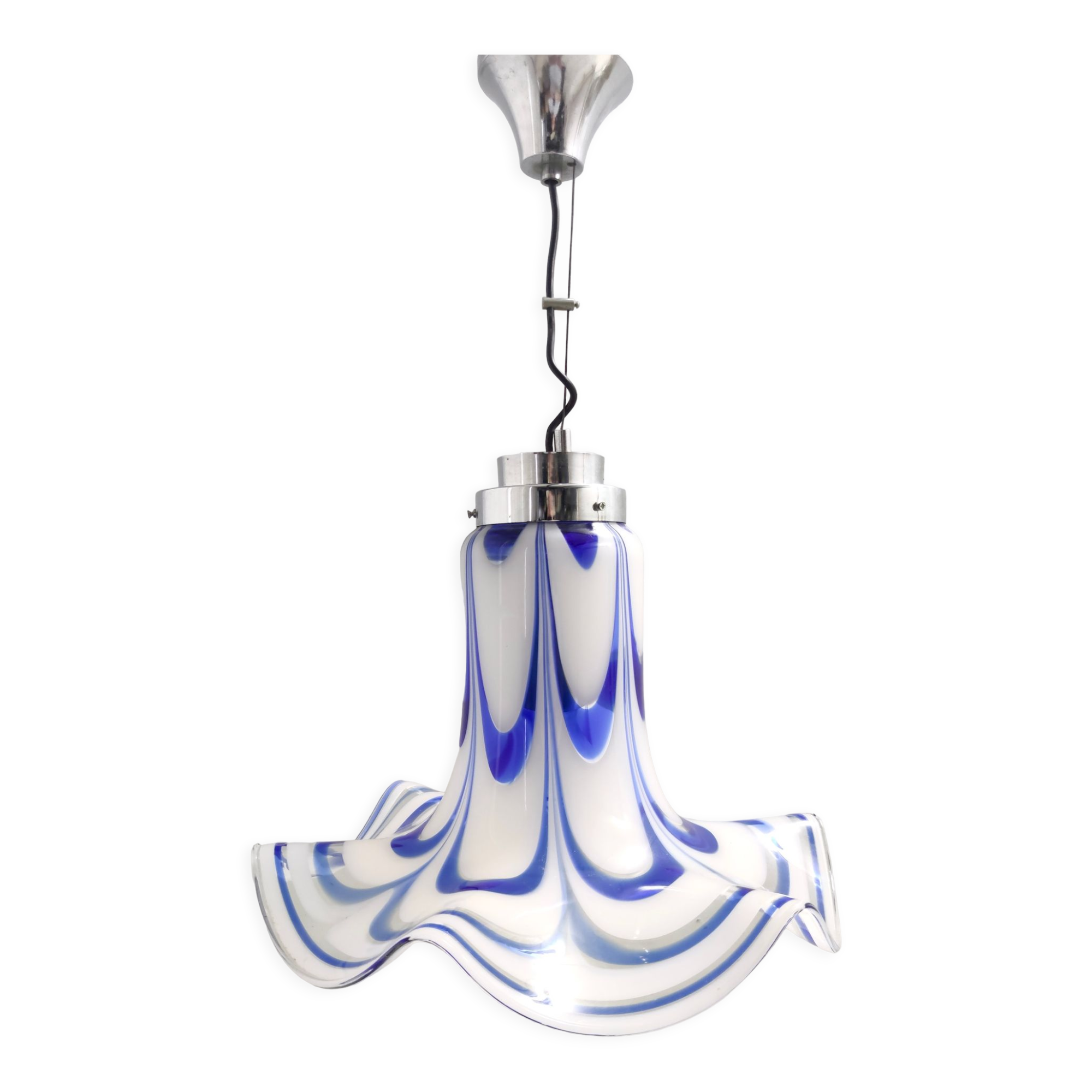 Postmodern blue & white murano glass pendant lamp