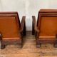 PAIR OF BRUTALIST ARMCHAIRS IN TEAK AND VINTAGE COGNAC LEATHER FROM THE 1950S
