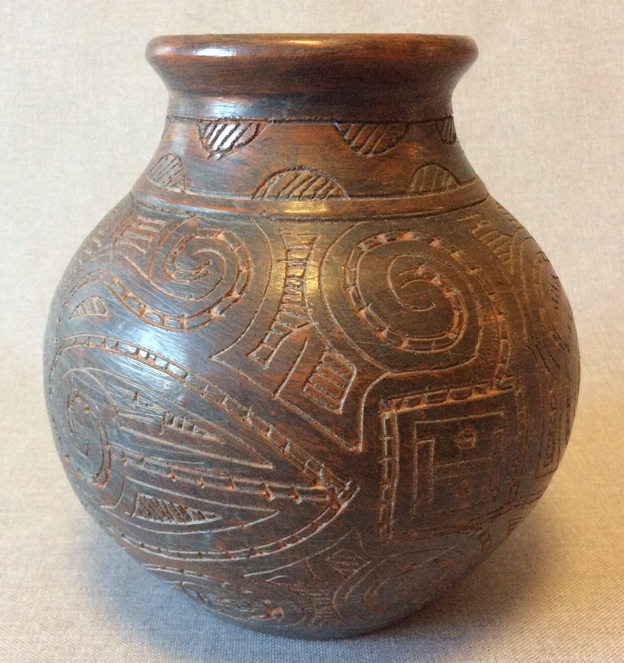 Ceramic vase with incised decoration West Africa circa 1935