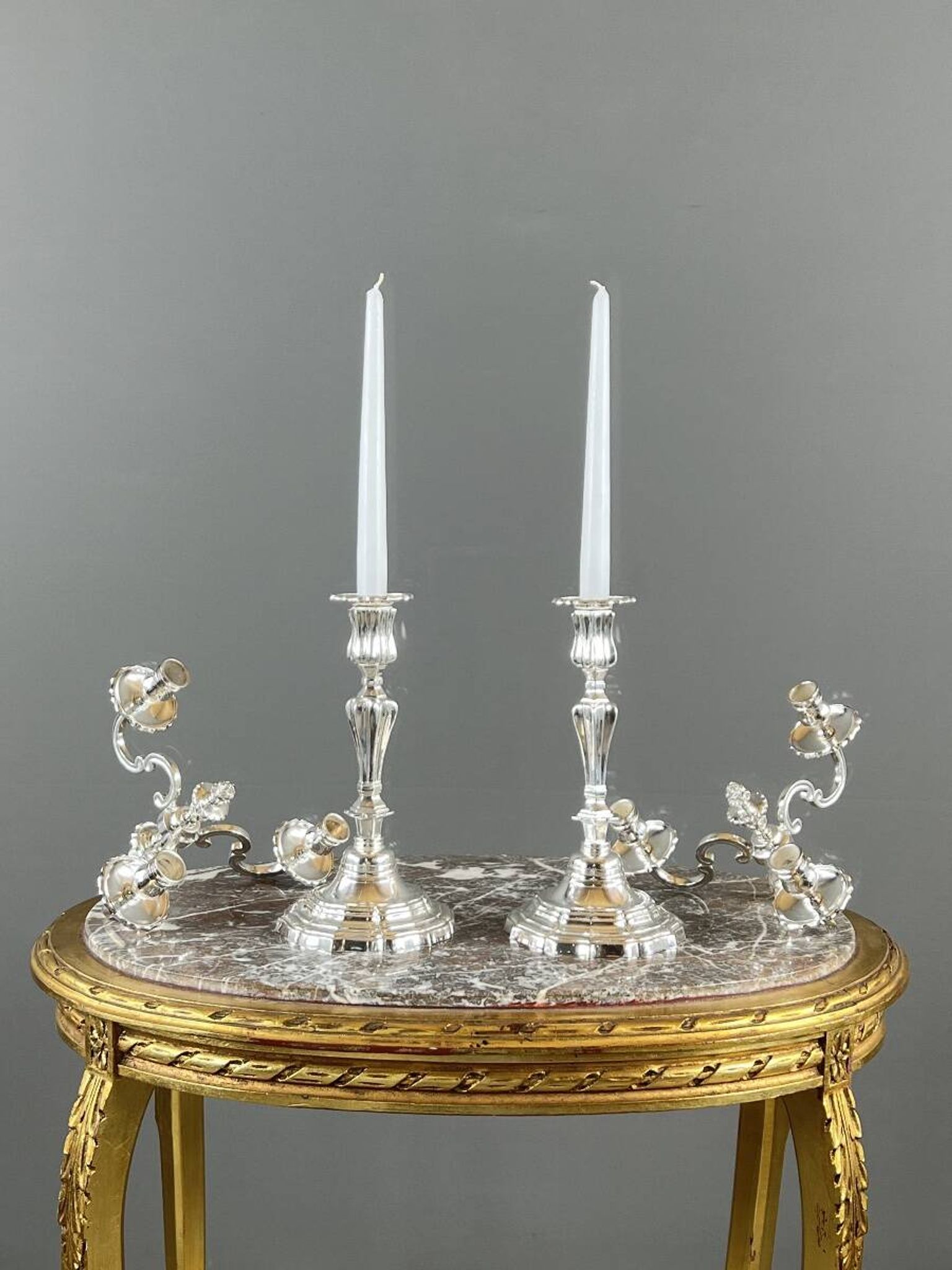 Pair of silver-plated candelabra, Louis XV style, 20th century