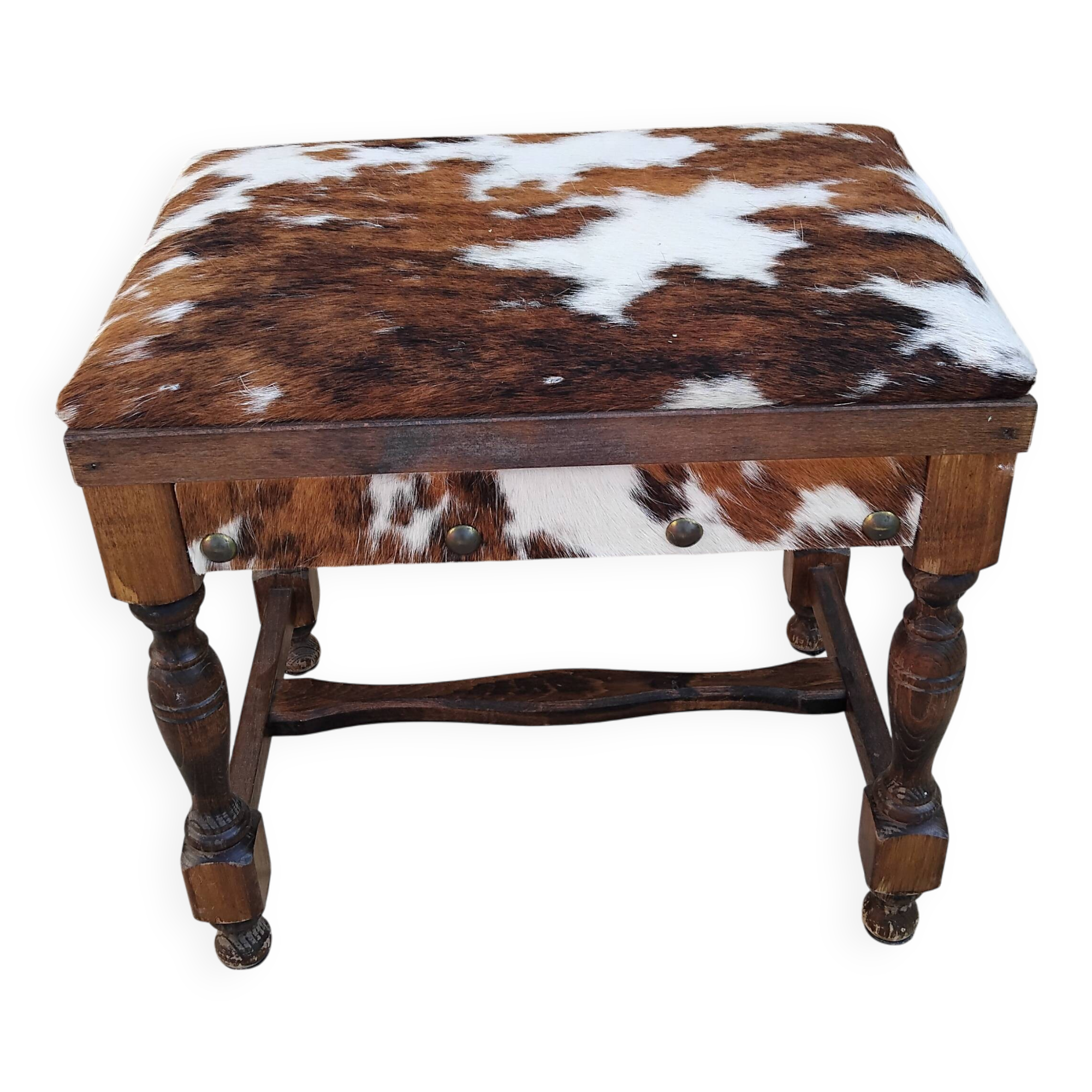 Vintage cowhide trunk stool