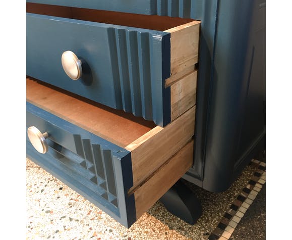 Wooden art deco dreser painted blue