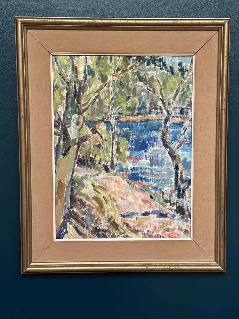 Original Swedish Oil on Canvas - "Natural Landscape" - Signed - Vintage and Framed - 68 × 56 cm