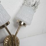 Pair of brass and glass wall lights 1960