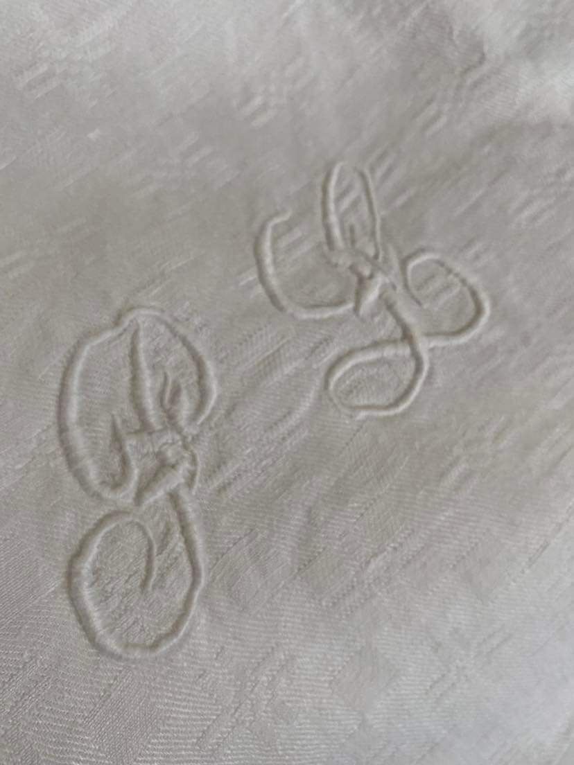 Damask cotton tea towels monogram LP.