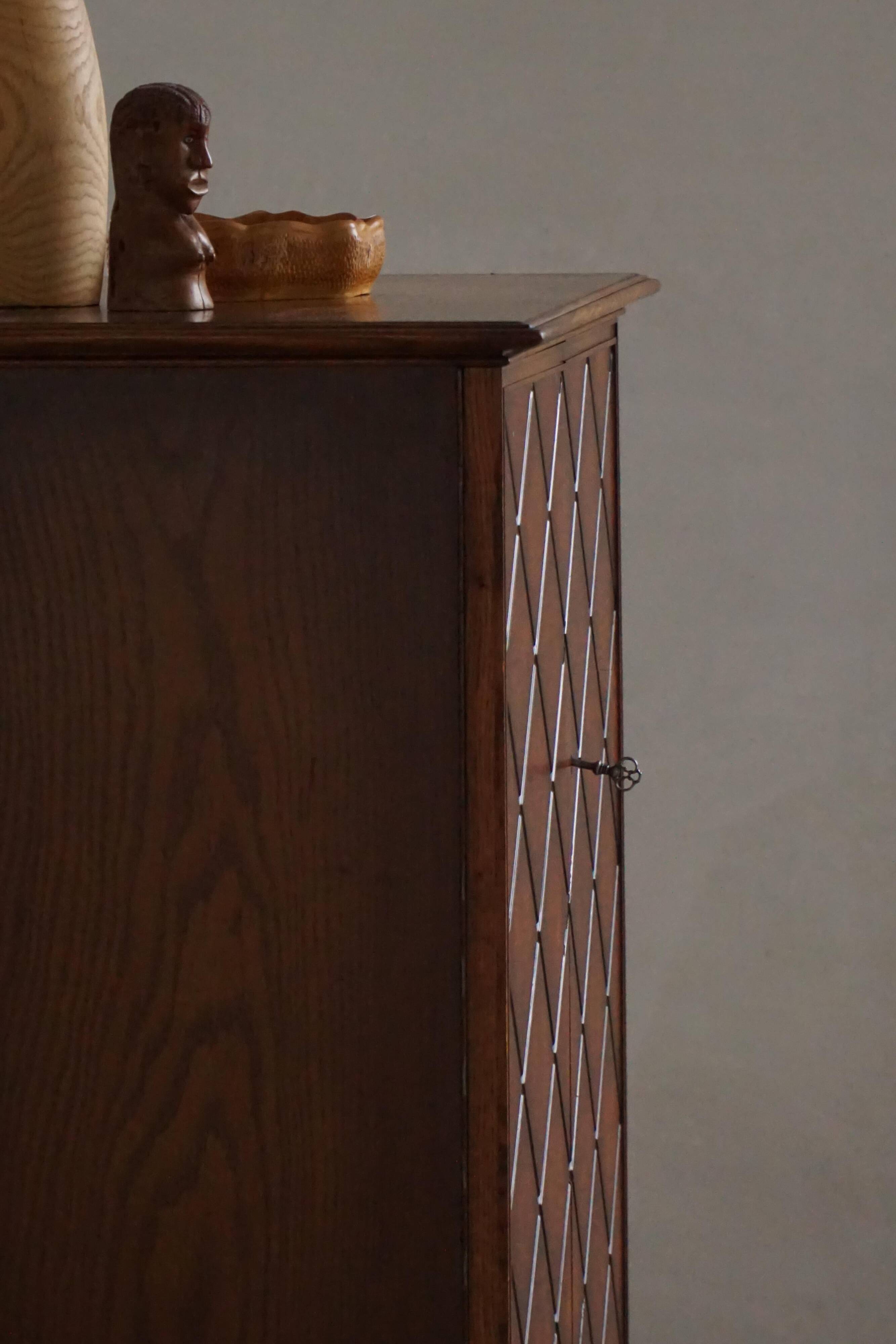 Swedish Grace, Geometric Oak Armoire, Thysells Furniture, Art Deco, 1940s