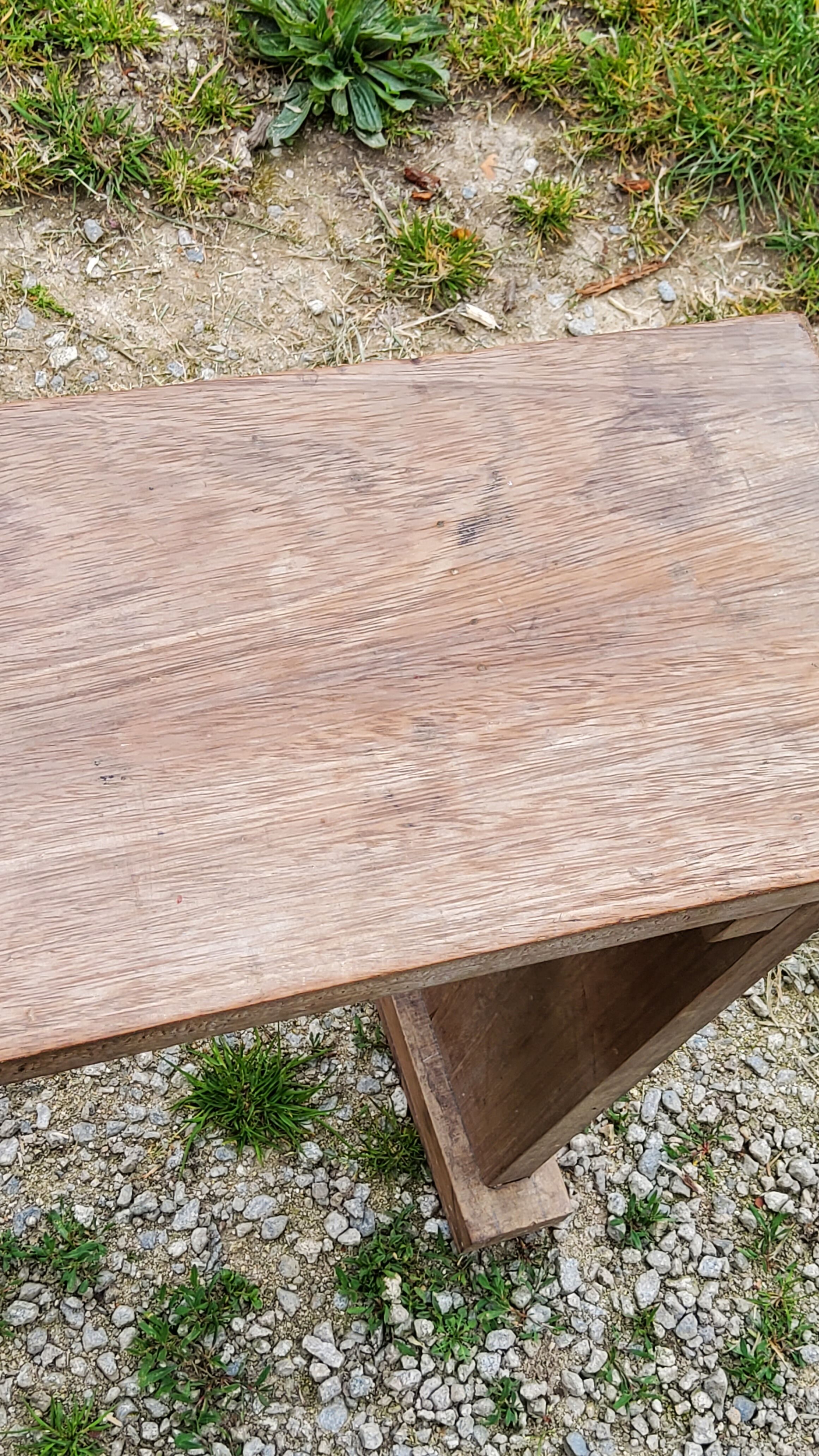 Brutalist antique bench in solid mahogany and solid oak