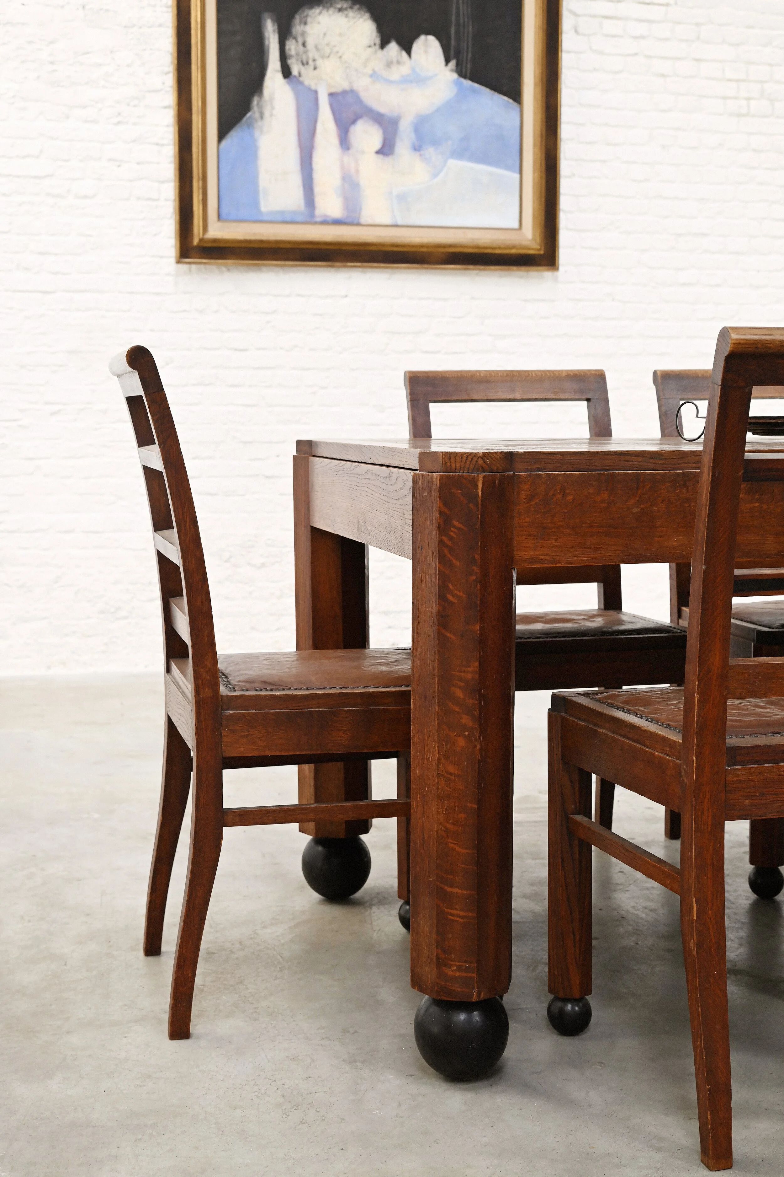 Dutch modernist Art Deco dining suite in oak, Netherlands, c. 1930