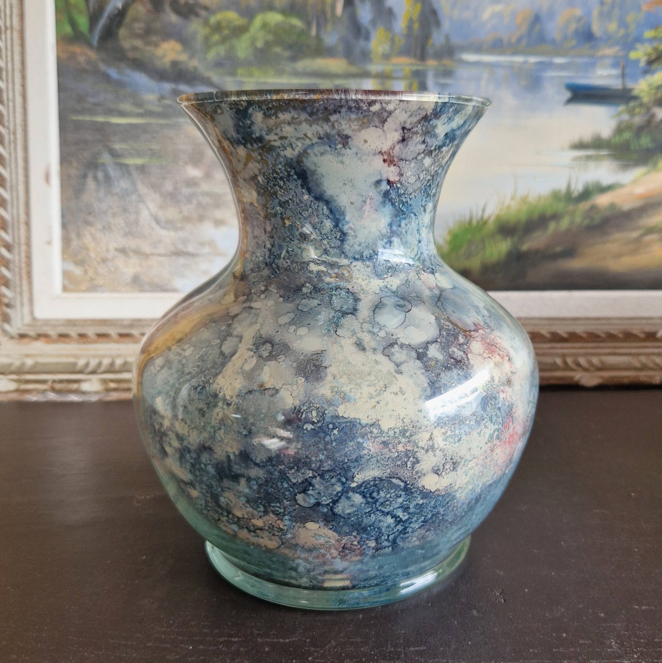 Laque line vase in églomisé glass, unique piece, handmade in france