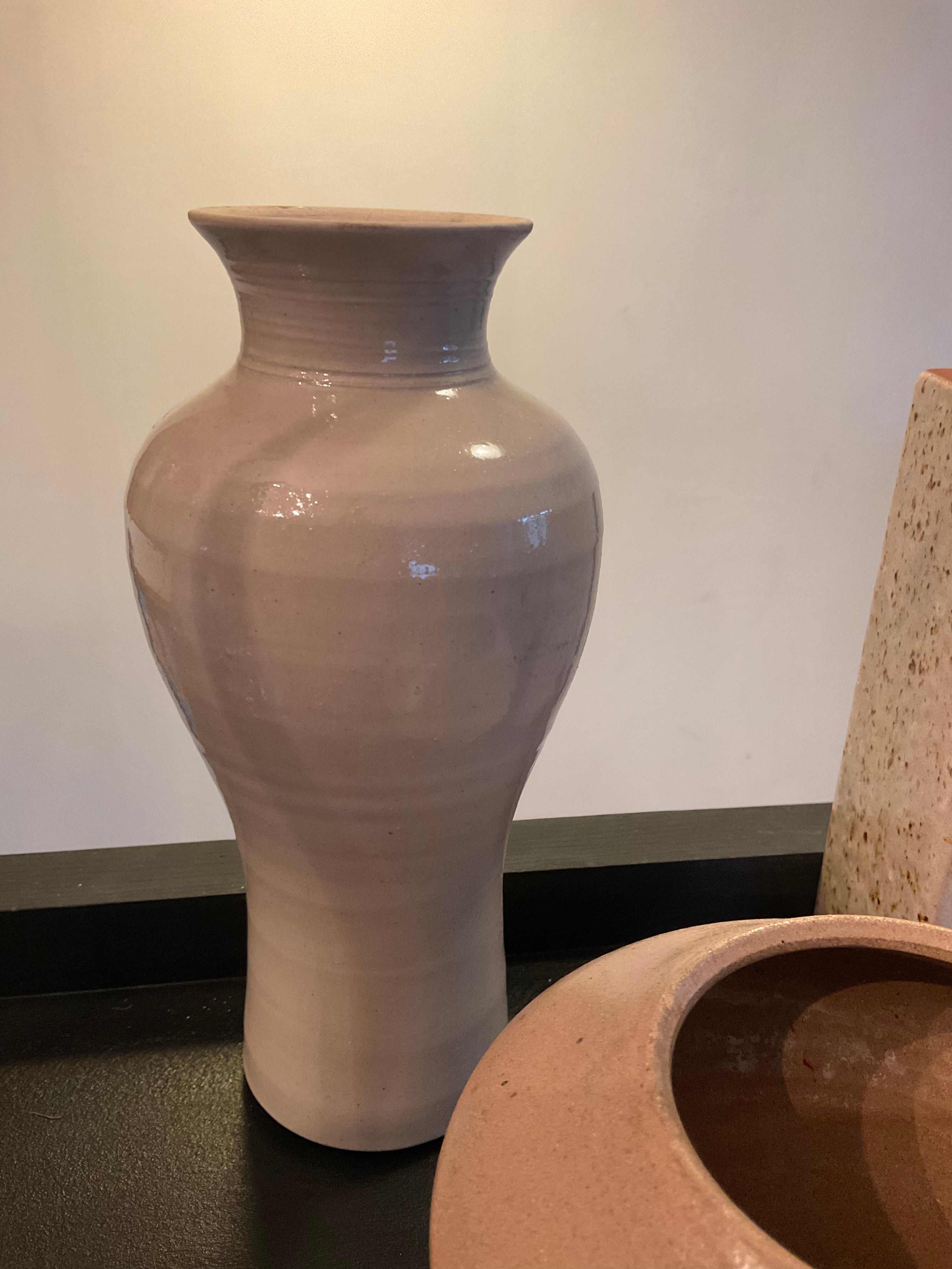 Series of 5 vintage beige ceramic vases