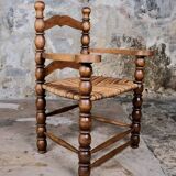 Pair of turned wooden spool armchairs, mid-20th century, France