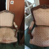 Lot de 2 fauteuils en bois et tissu style Louis XV
