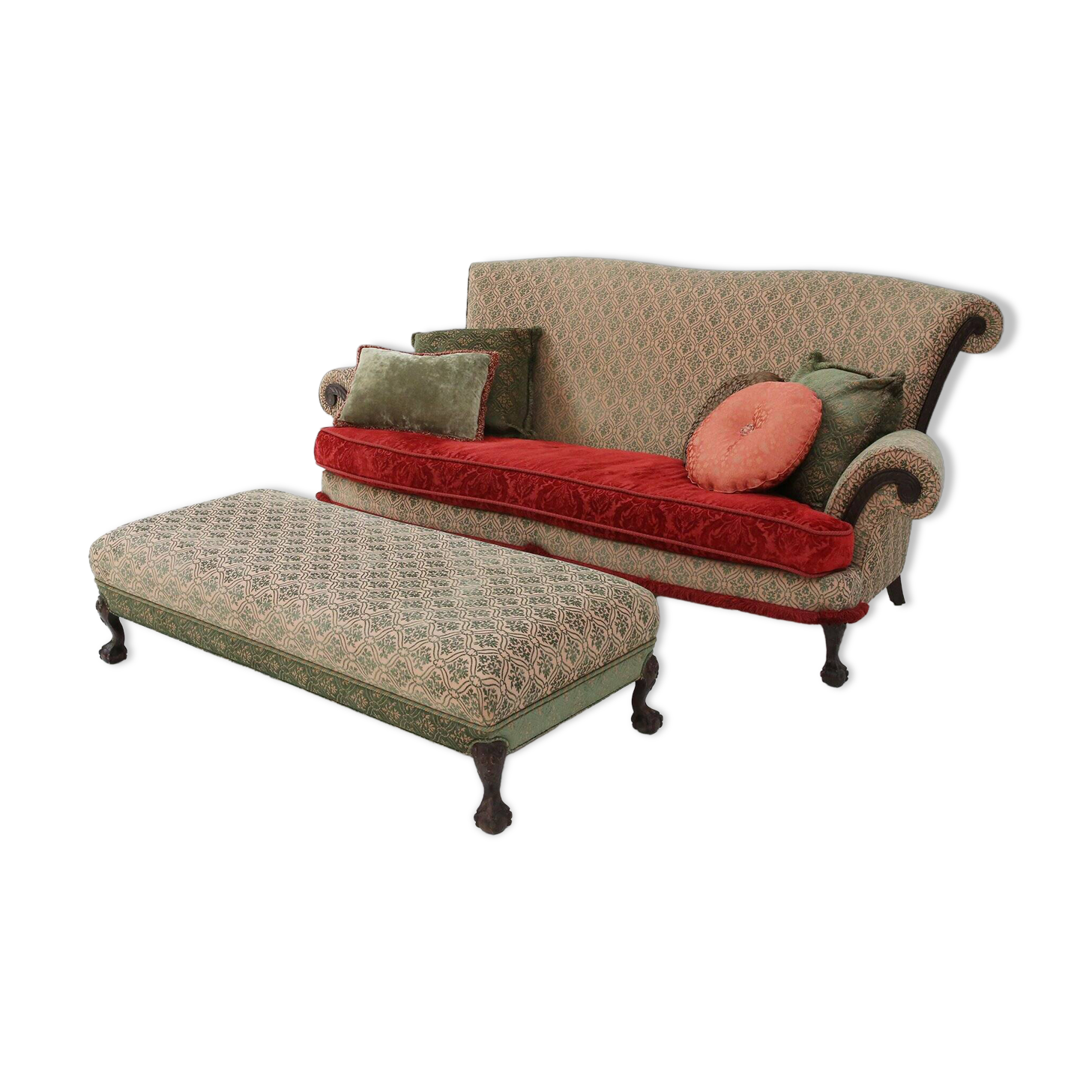 Large Victorian Sofa and Matching Ottoman, United Kingdom, 1890s