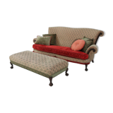 Large Victorian Sofa and Matching Ottoman, United Kingdom, 1890s