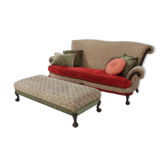 Large Victorian Sofa and Matching Ottoman, United Kingdom, 1890s