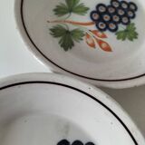 Pair of antique soup plates with hand-painted grape decoration