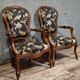 Pair of Napoleon III armchairs in mahogany with silk-style upholstery.