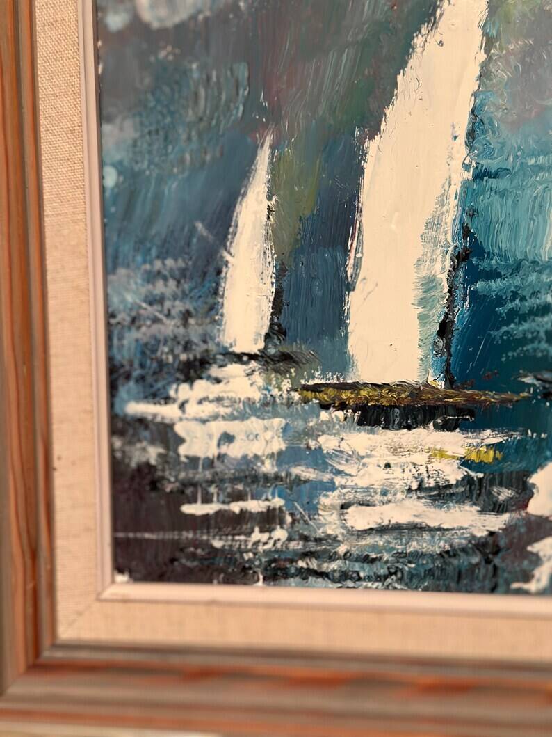 Original Swedish Oil on Panel – “Sailboats” by Bertil Thorell,  Signed