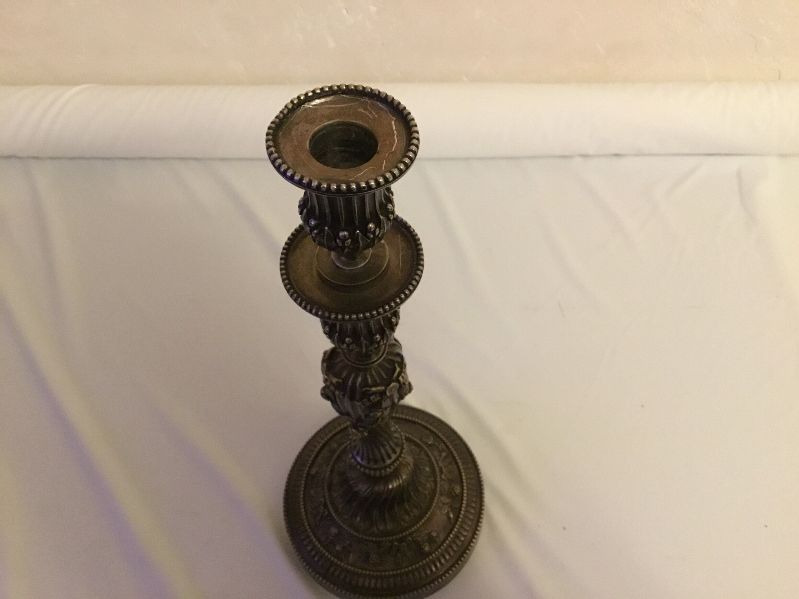 Finely decorated double-decorated silver bronze candlestick