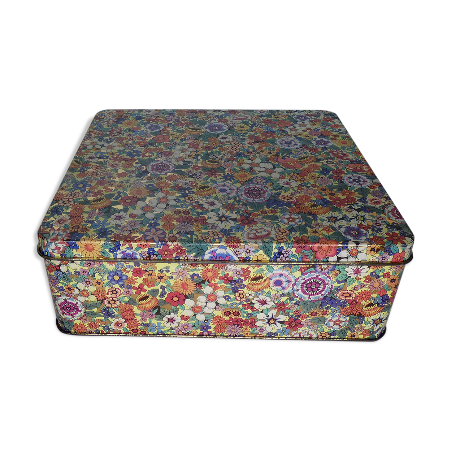 Metal box flowers vintage gold