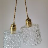 Duo of molded glass pendant lights