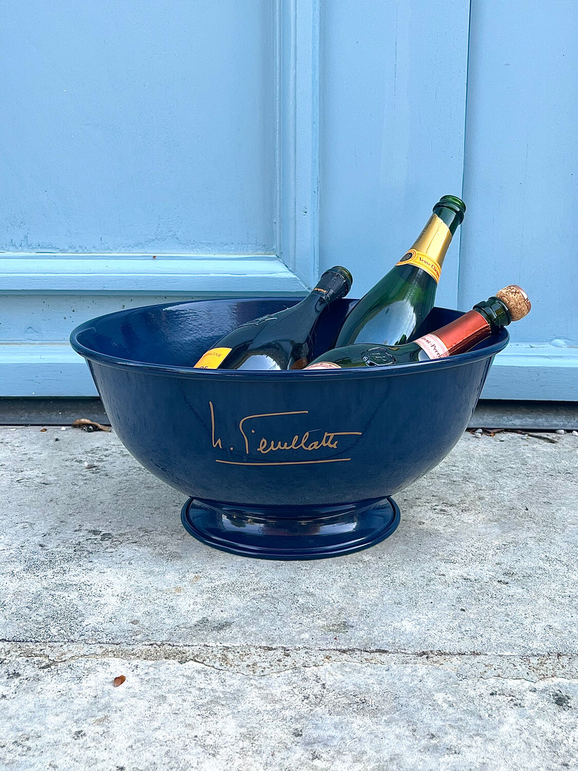 Large Nicolas Feuillatte Blue Champagne Ice Bucket Bowl, Signed