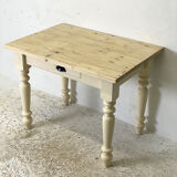 Table, legs light beige, top solid wood raw